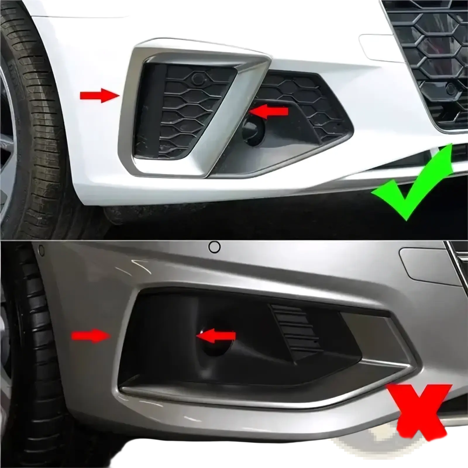 Silver accent trim for audi a4 b9 front bumper fog light housing cover 2020 2024 showing product front side