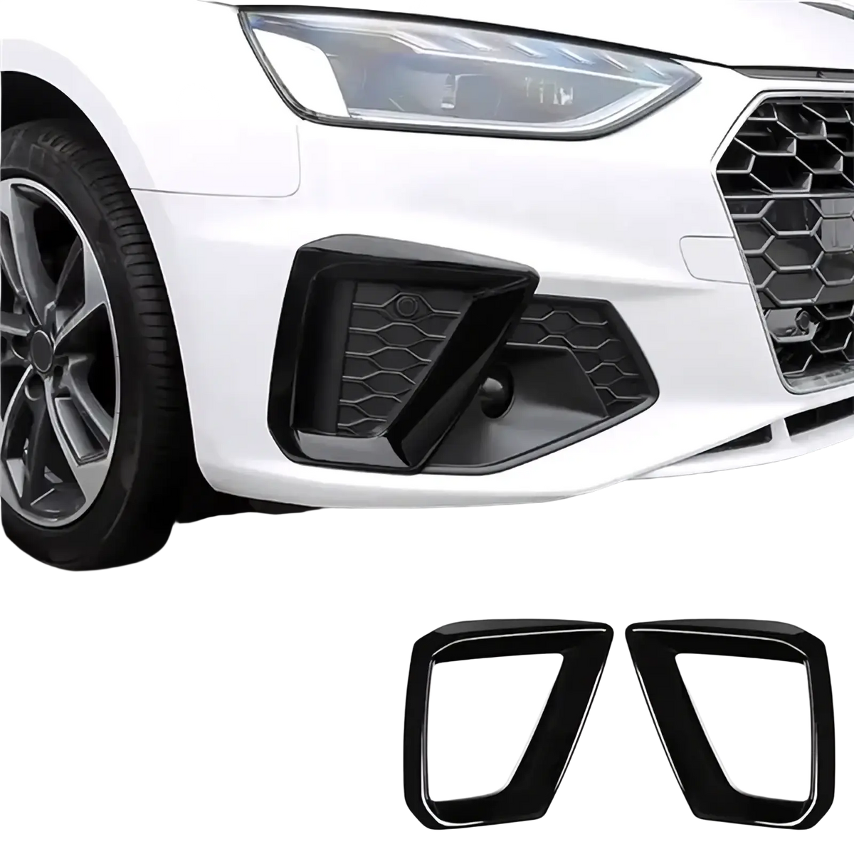 Piano black plastic front bumper air intake trim covers for Audi A4 S4 2020-2024 fog lamp cover replacement