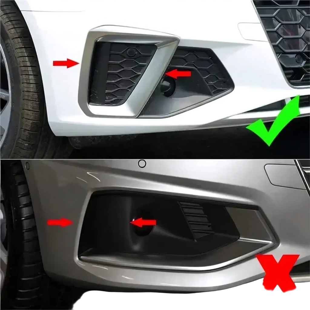 Silver accent trim for audi a4 b9 front bumper fog light housing cover 2020 2024 showing product front side