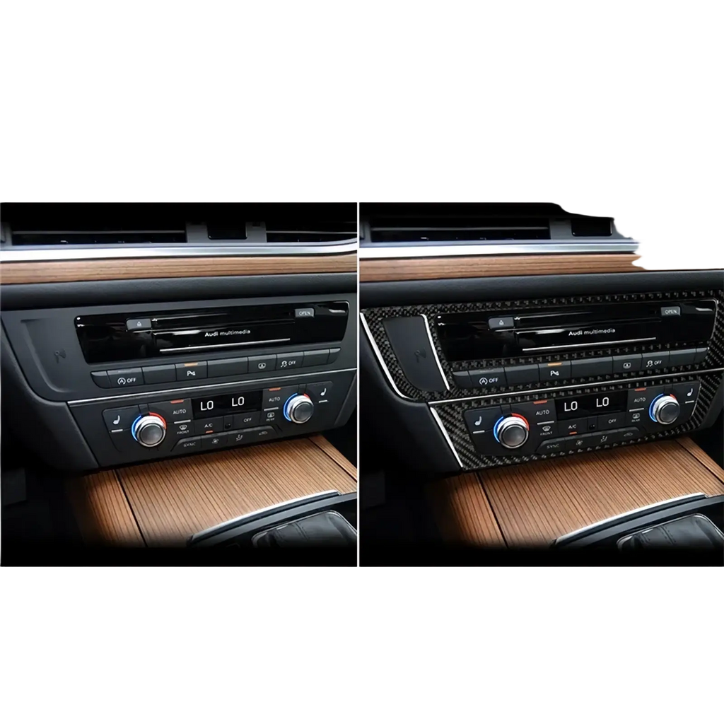 Carbon fiber trim panel sticker in black for audi a6 a7 2012 to 2018 multimedia center dashboard