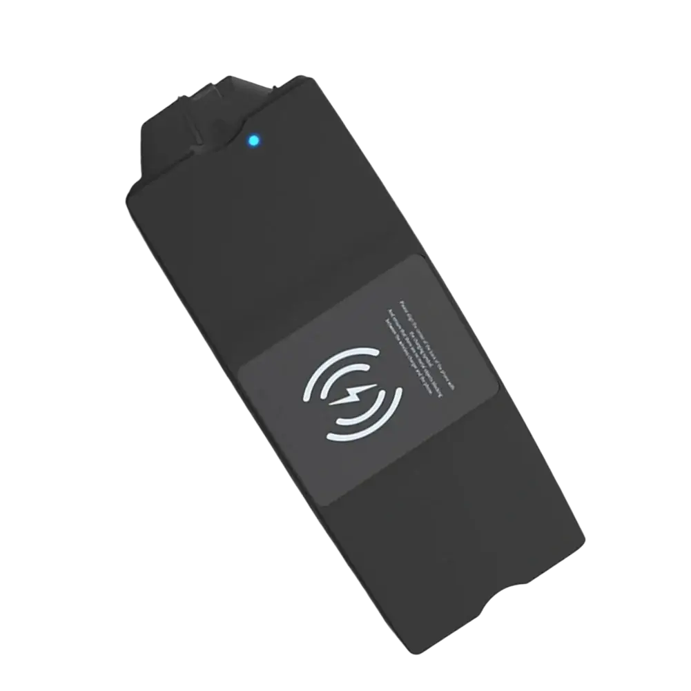 Black Audi A6 A7 wireless car charger 15w fast pad with blue indicator light and white NFC symbol on surface