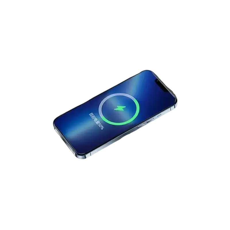 Blue smartphone with metallic frame displaying charging animation on the audi a6 c7 rs6 s7 wireless car charger pad