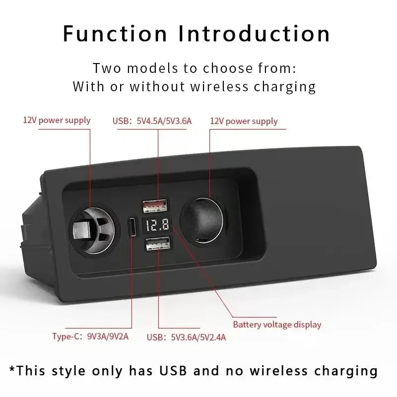 Black plastic car dashboard power outlet with dual 12v sockets and usb ports for audi rs6 s7 rs7 wireless charger pad
