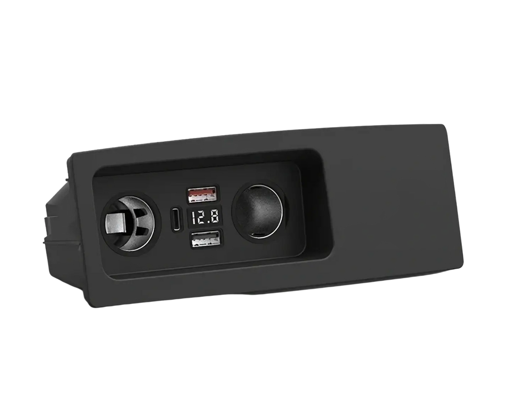 Black rectangular car power outlet with usb ports and 12 volt display for audi rs6 s7 rs7 wireless charger pad