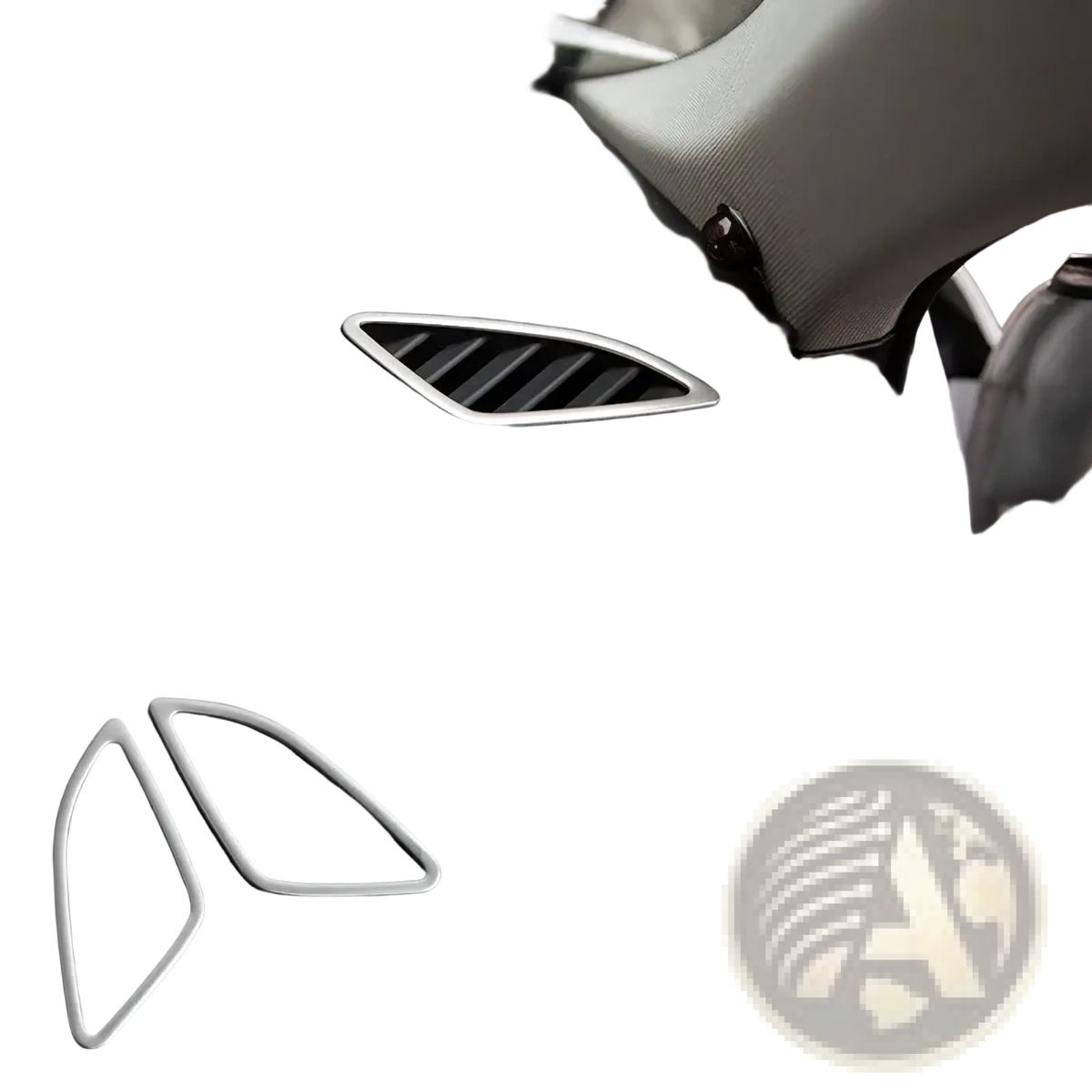 Silver air vents frame with metallic finish and oval design for audi q3 2012-2016 interior trim decoration set