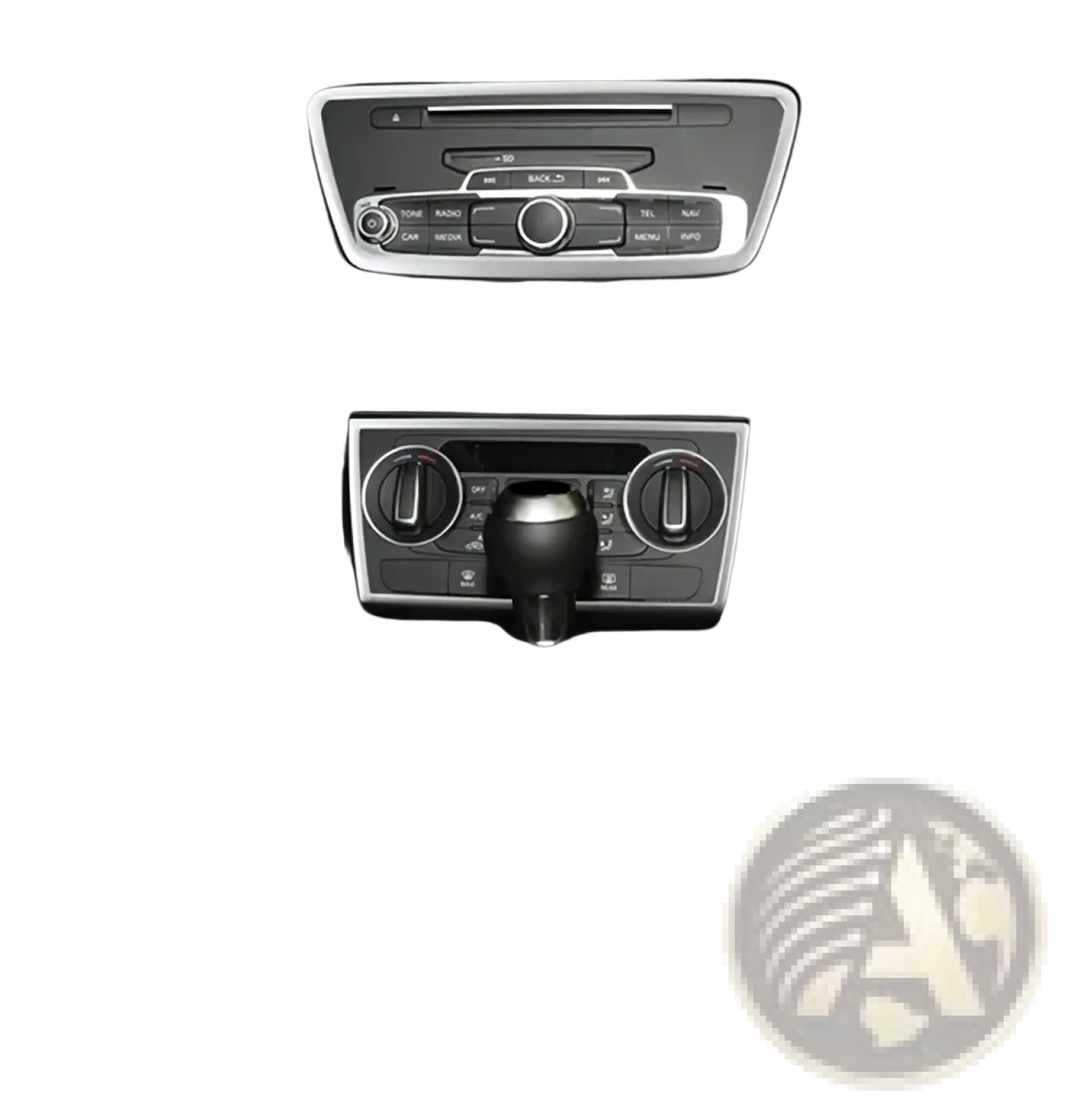Silver metallic trim pieces for Audi Q3 2012-2016 interior audio and gear shift control decoration set
