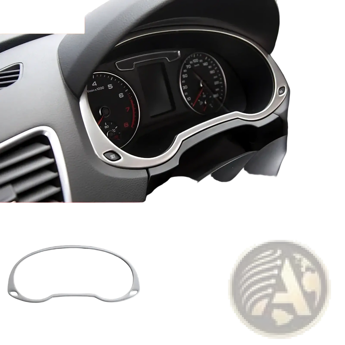 Silver radiator frame made of metal for Audi Q3 2012-2016 interior trim decoration around instrument cluster