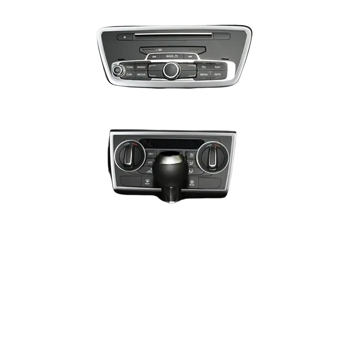 Silver metallic trim pieces for Audi Q3 2012-2016 interior audio and gear shift control decoration set