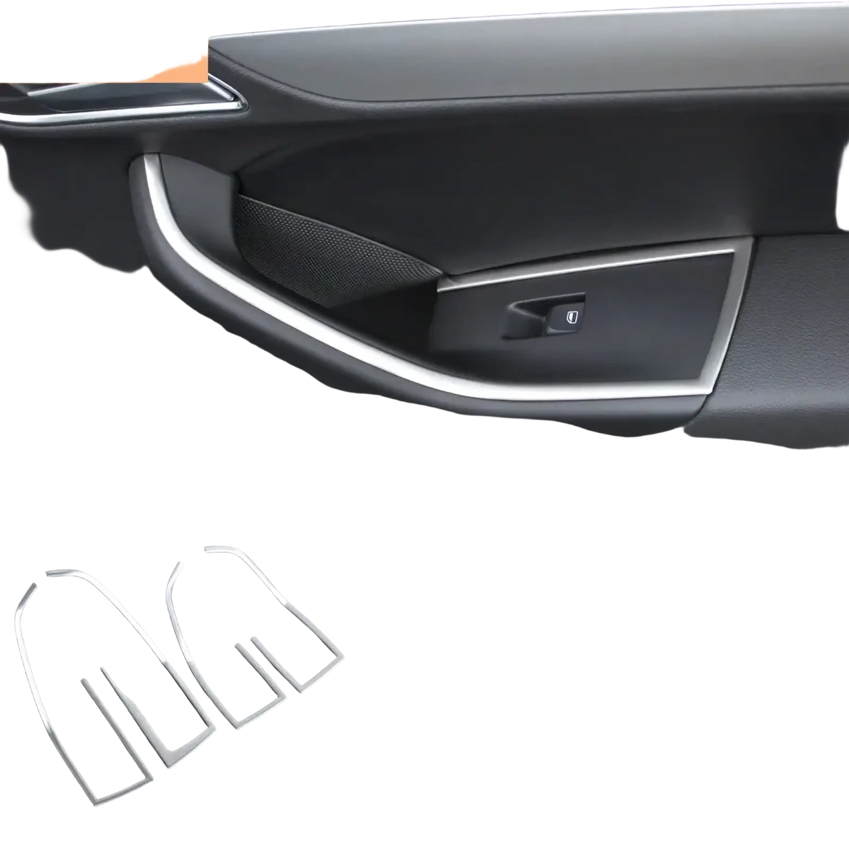 Silver metallic door armrest panel trim for audi q3 2012-2016 interior trim decoration set shown from back side