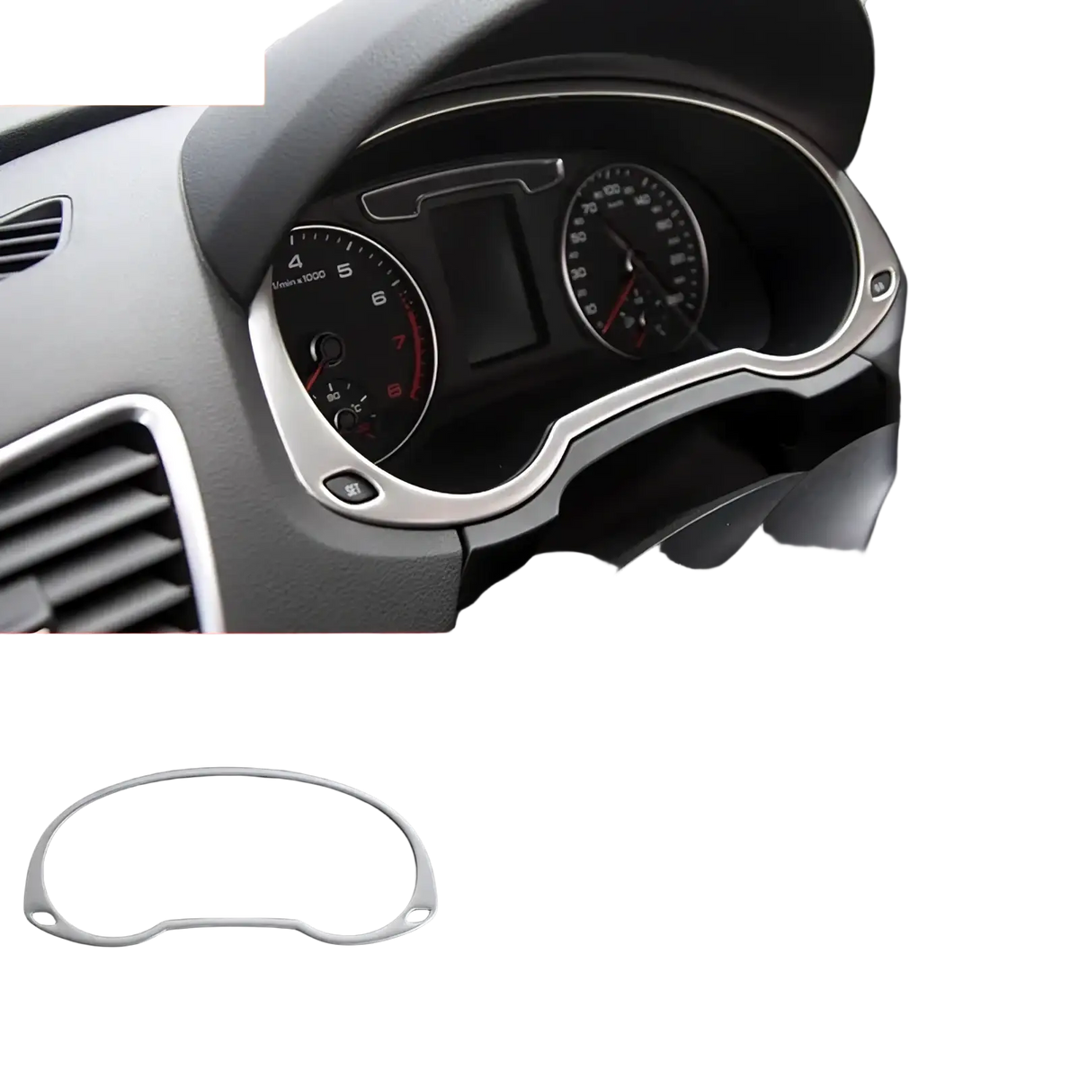 Silver radiator frame made of metal for Audi Q3 2012-2016 interior trim decoration around instrument cluster