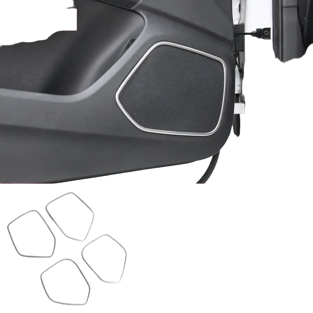 Audi Q3 2012-2016 silver-trimmed door stereo speaker with black mesh grille interior trim decoration set
