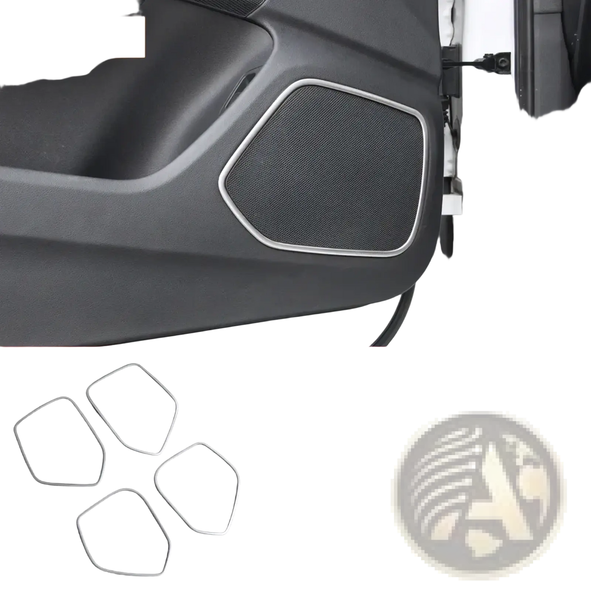 Audi Q3 2012-2016 silver-trimmed door stereo speaker with black mesh grille interior trim decoration set