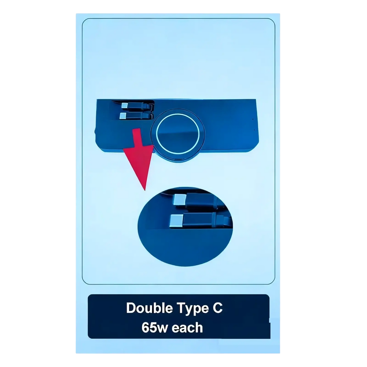 Blue audi q5 a4l magnetic wireless charger with double type-c usb charging station and two 65w power outputs