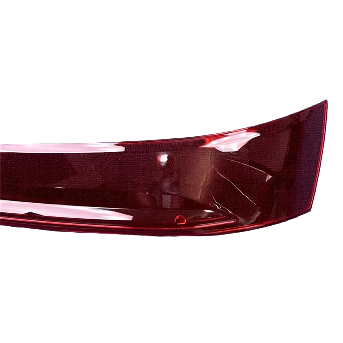 Glossy curved red plastic audi q7 2020-2024 tail light shell replacement cover with smooth reflective surface visible from back side