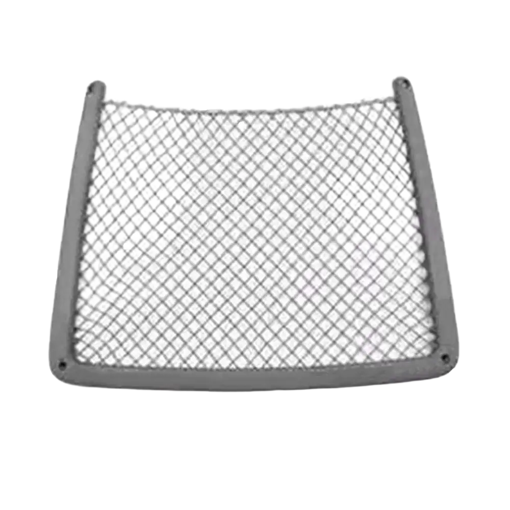 Gray mesh cargo net with reinforced plastic frame shown from back side for Audi seat back mesh organizer