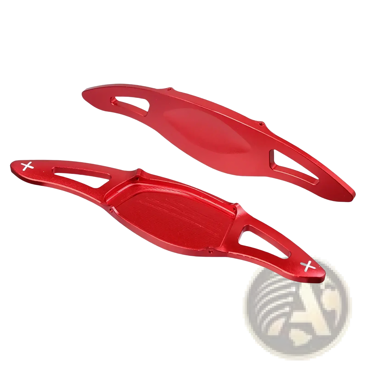 Red aluminum alloy audi steering wheel paddle shifters with sleek modern design and cutout accents for rs3 rs4 rs5 r8