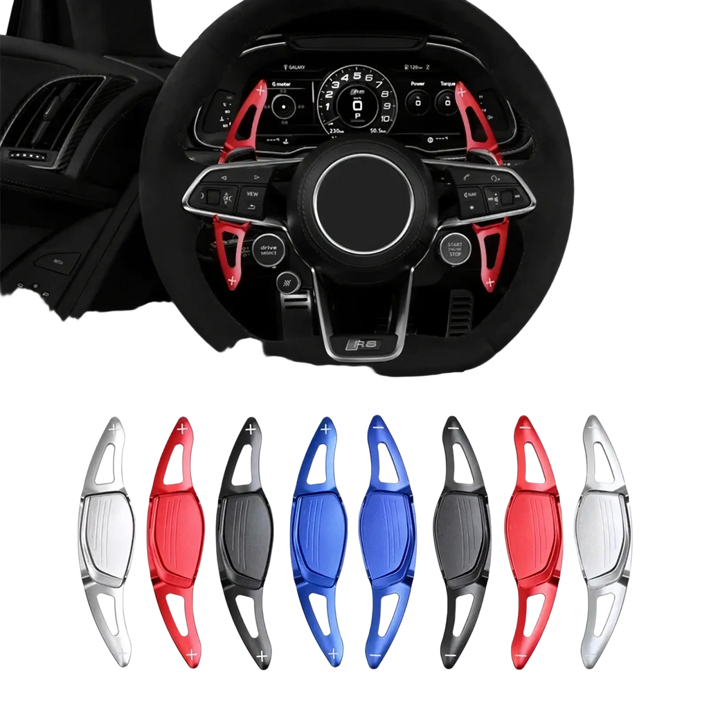Audi steering wheel paddle shifters rs3 rs4 rs5 r8 red and black with sleek glossy finish for enhanced driving control