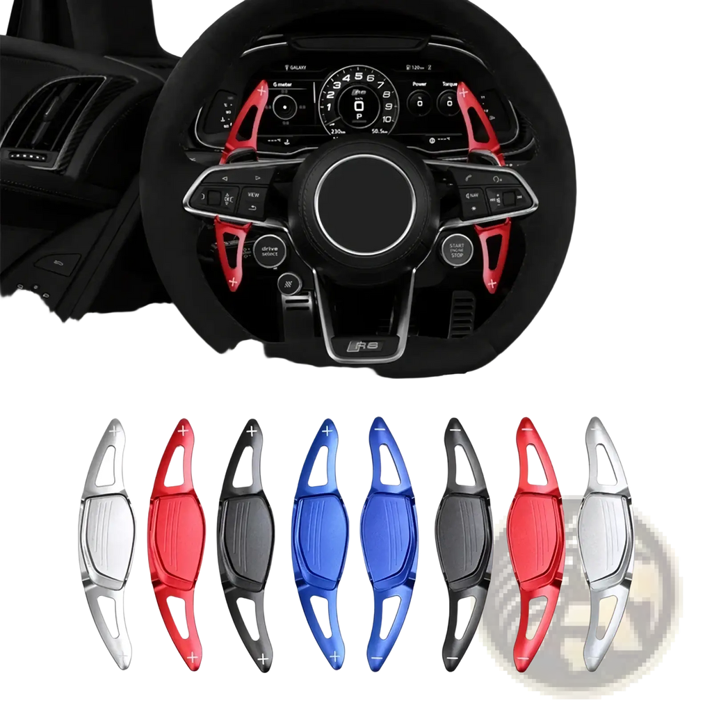 Audi steering wheel paddle shifters rs3 rs4 rs5 r8 red and black with sleek glossy finish for enhanced driving control