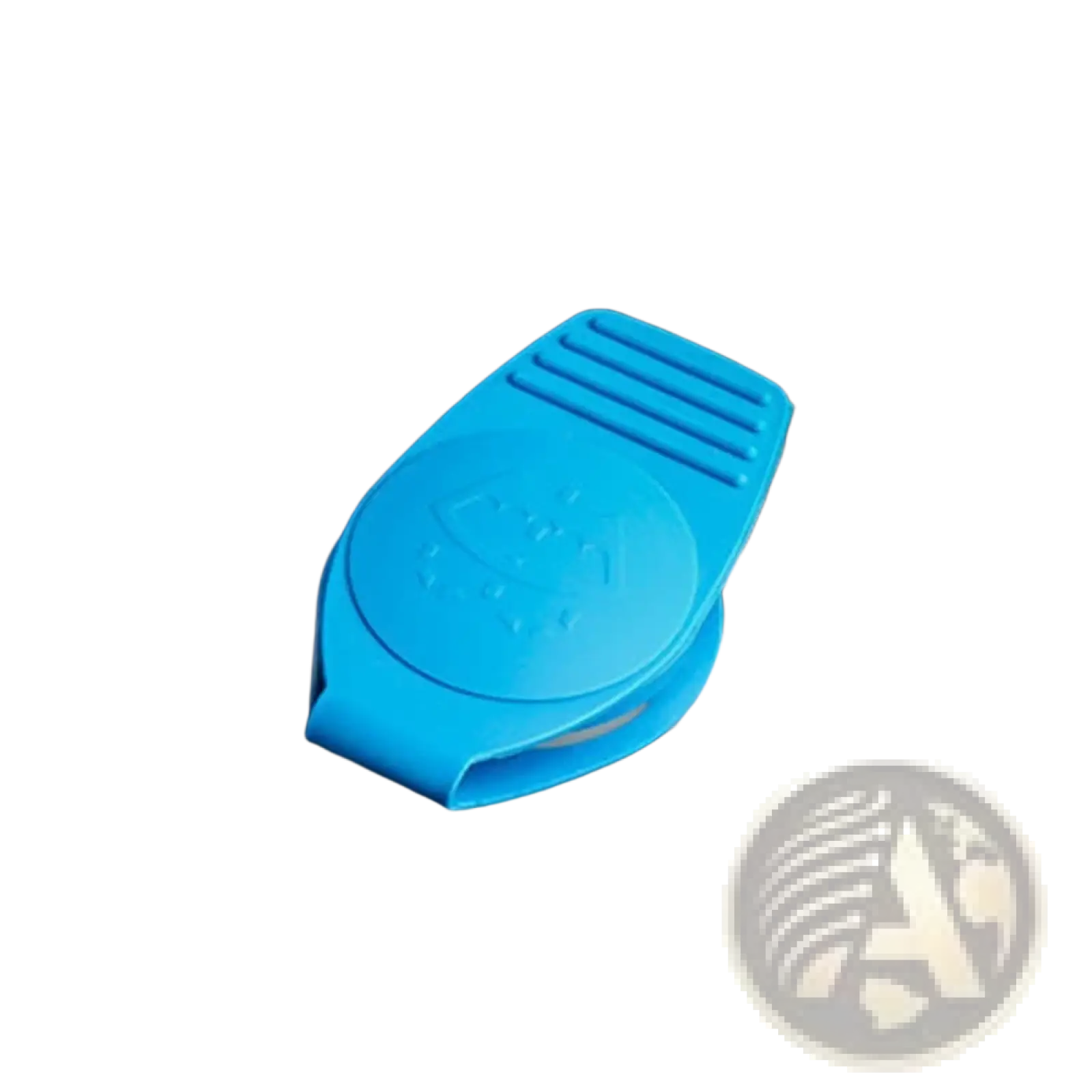 Audi windshield washer fluid reservoir cap made of bright blue plastic with a textured ribbed top and embossed logo