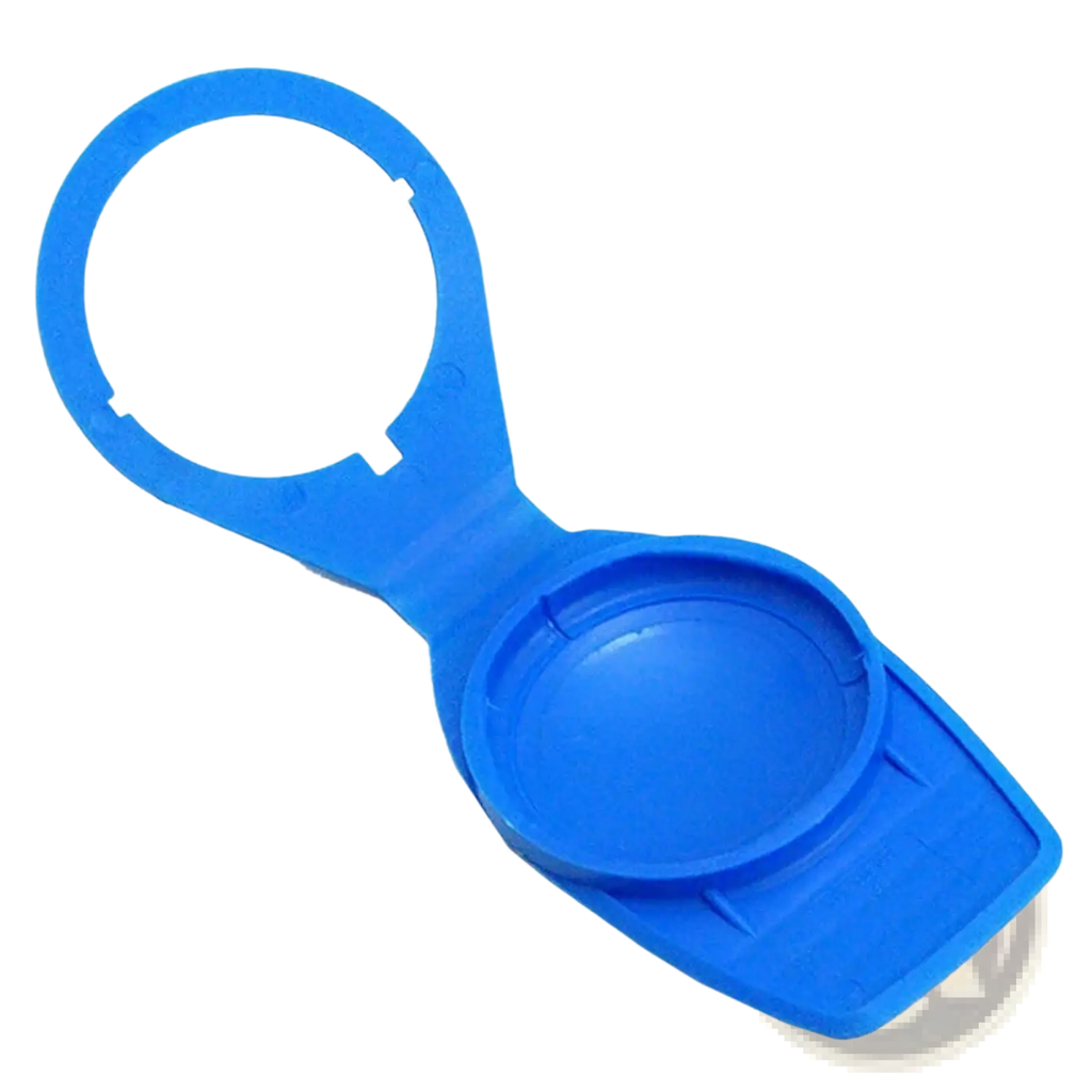 Blue plastic Audi windshield washer fluid reservoir cap opener with circular handle and hinged design