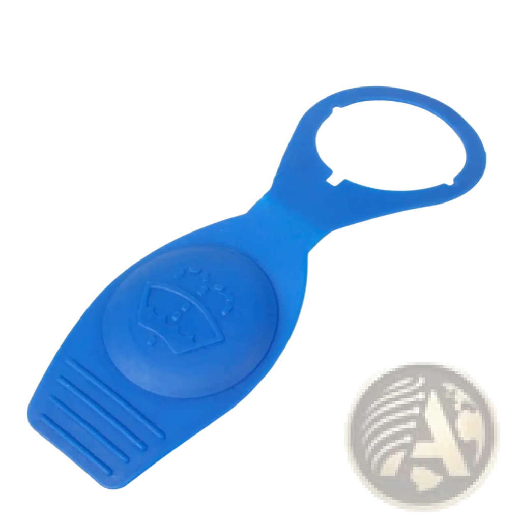 Blue plastic windshield washer fluid cap opener with circular handle and textured grip for audi reservoir cap 1k0955455