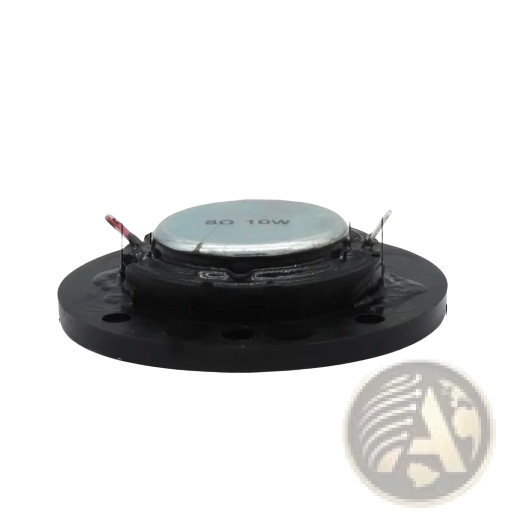 Black circular 52mm auin hifi tweeter speaker driver back side with silver top plate marked 80 10w and wire terminals