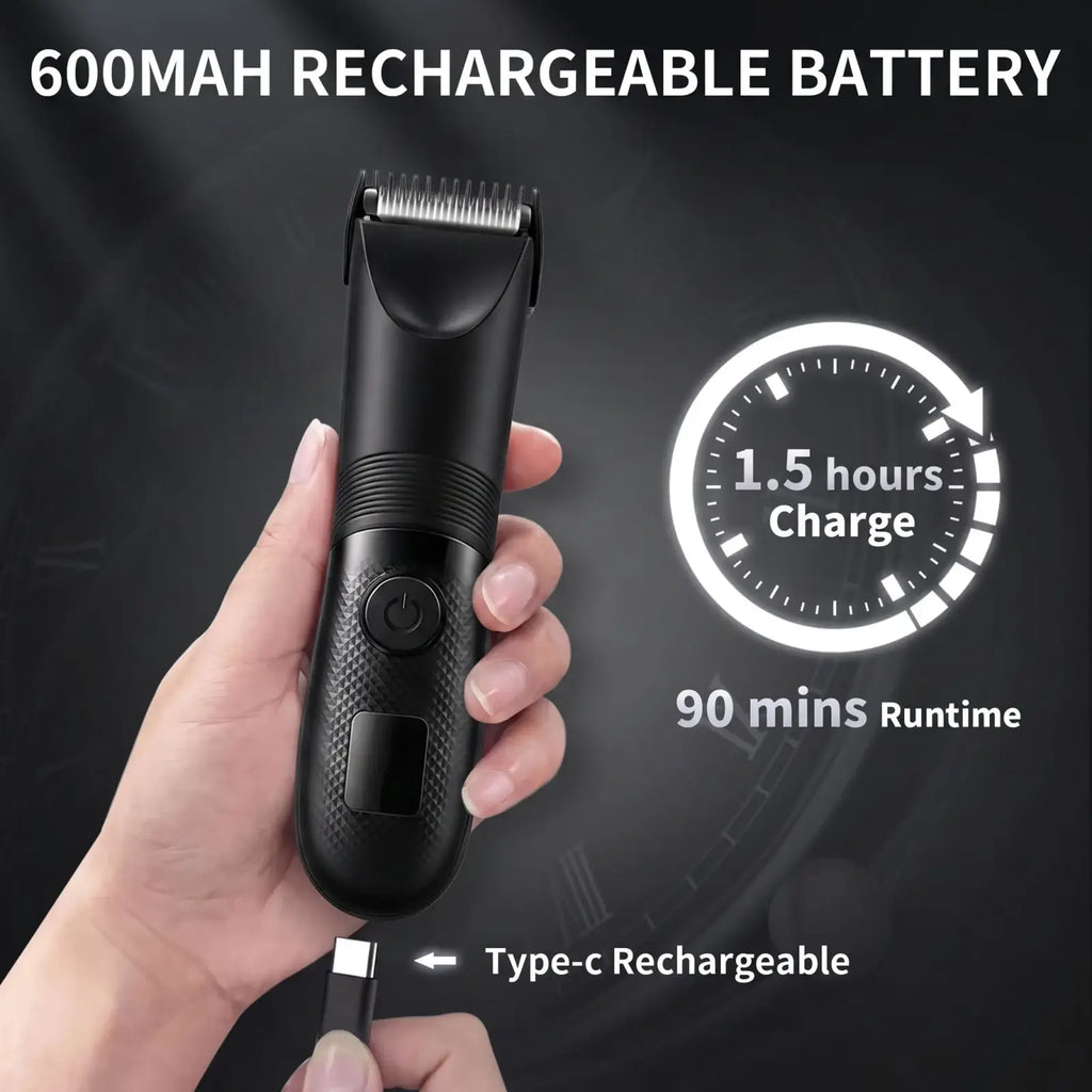 Black electric Authone waterproof groin hair trimmer with textured grip and type-c charging port for men