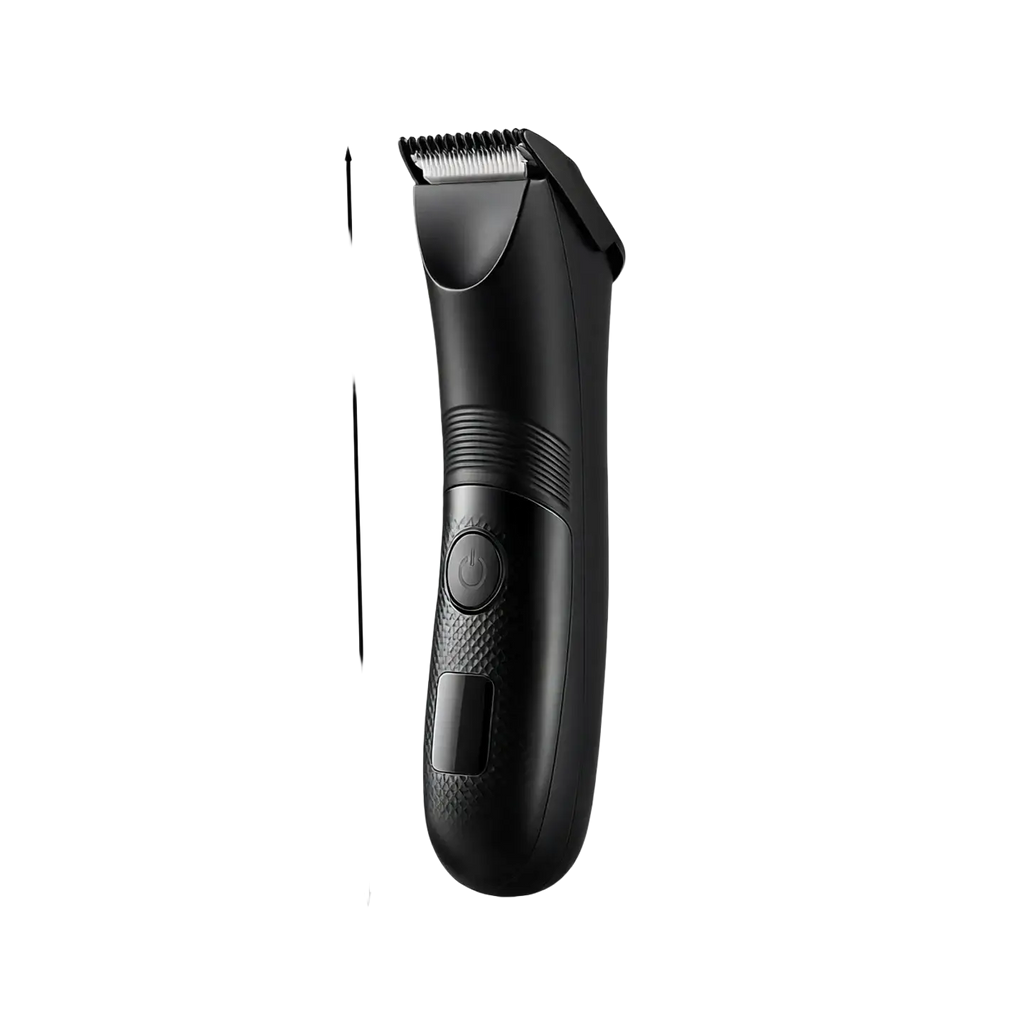 Black electric hair trimmer with textured grip and ergonomic design for men waterproof groin use by Authone