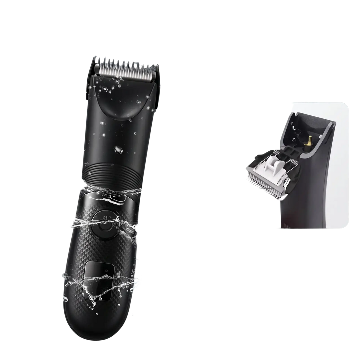Black Authone waterproof groin hair trimmer for men with textured grip detachable blade and ipx7 waterproof design