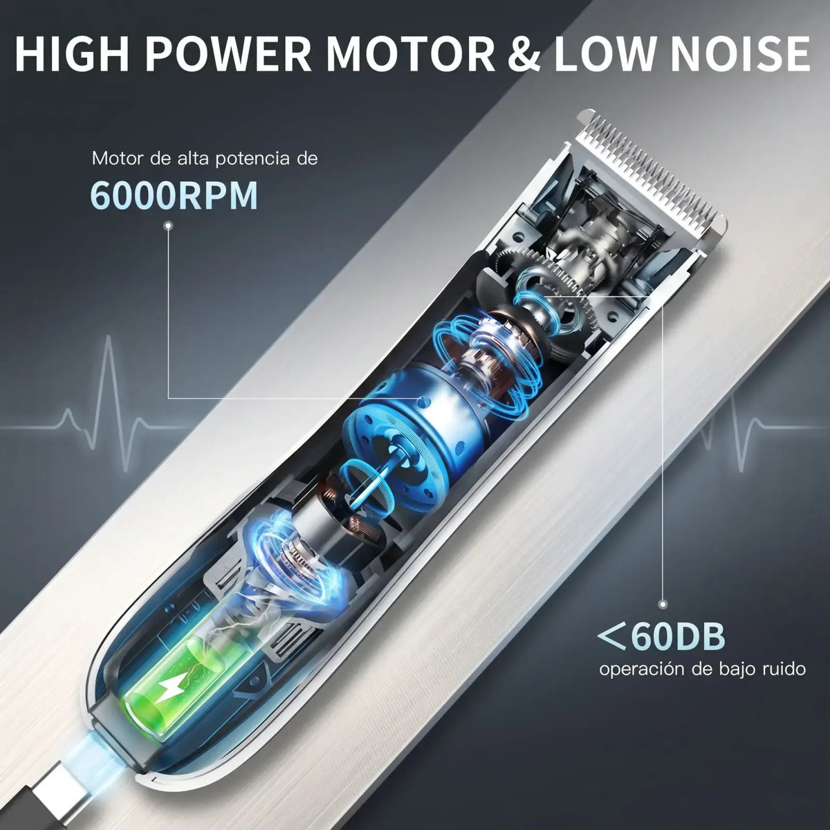 Silver and black Authone waterproof groin hair trimmer for men with high-power motor and low noise operation at 6000 rpm