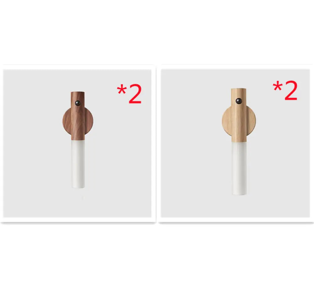 Minimalist wall-mounted magnetic wooden motion sensor led night light with natural wood finish and white cylindrical diffuser