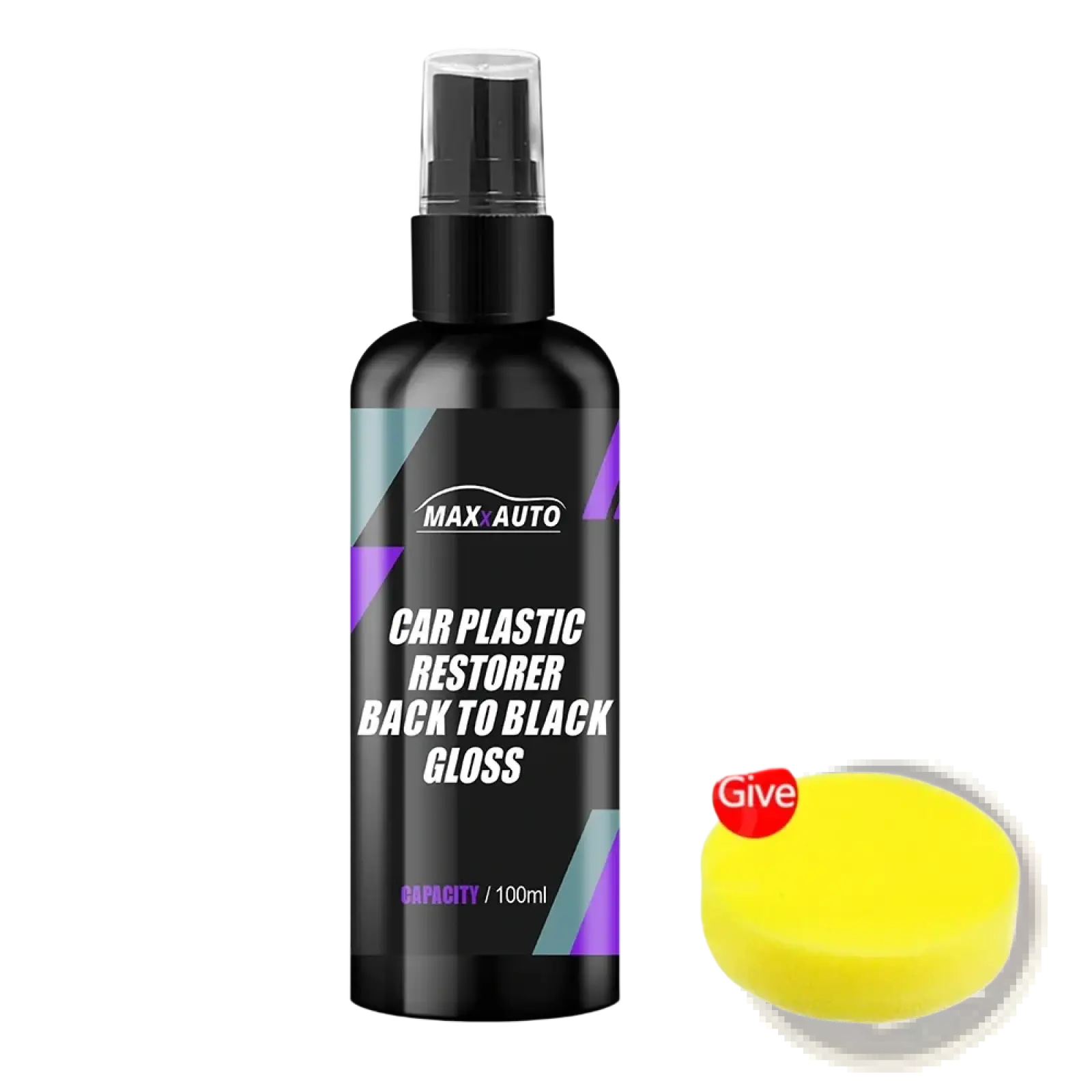 Black auto plastic restorer spray bottle with purple teal design for back to black gloss trim renovator 100ml capacity