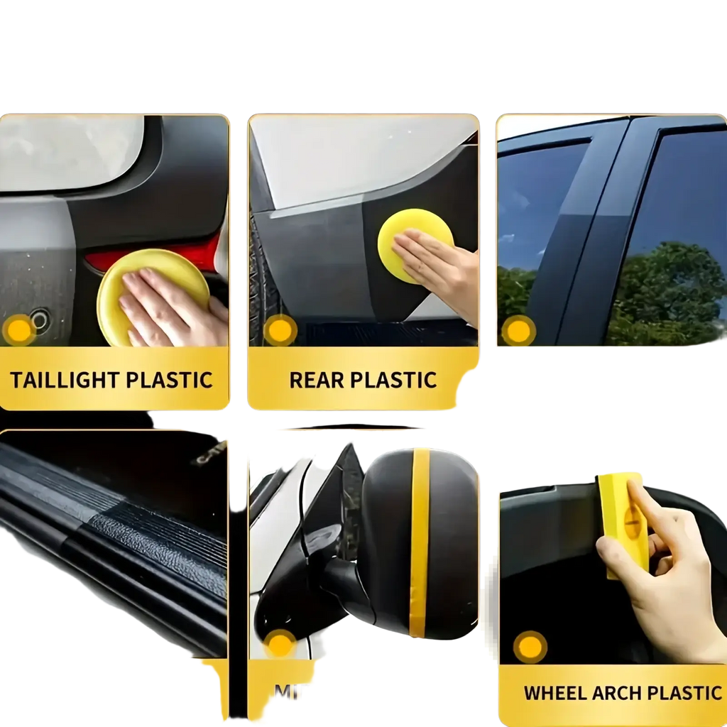 Yellow circular foam polishing pad made of soft material for car plastic detailing with auto plastic restorer spray gloss trim renovator