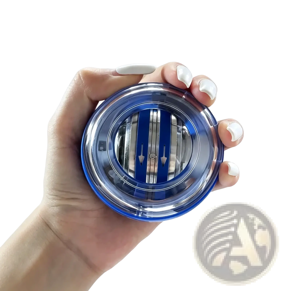 Blue and transparent plastic auto start wrist gyro ball power exerciser for wrist strength training