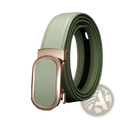 A sleek mint green leather automatic buckle belt with rose gold tone for casual men multicolor use