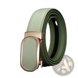 A sleek mint green leather automatic buckle belt with rose gold tone for casual men multicolor use