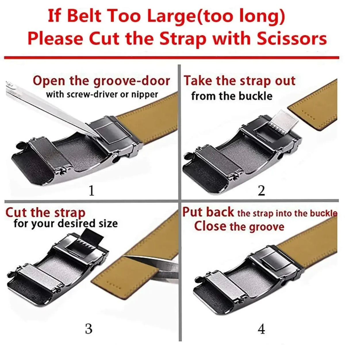 Tan leather automatic buckle belt with black metal buckle designed for casual men multicolor use