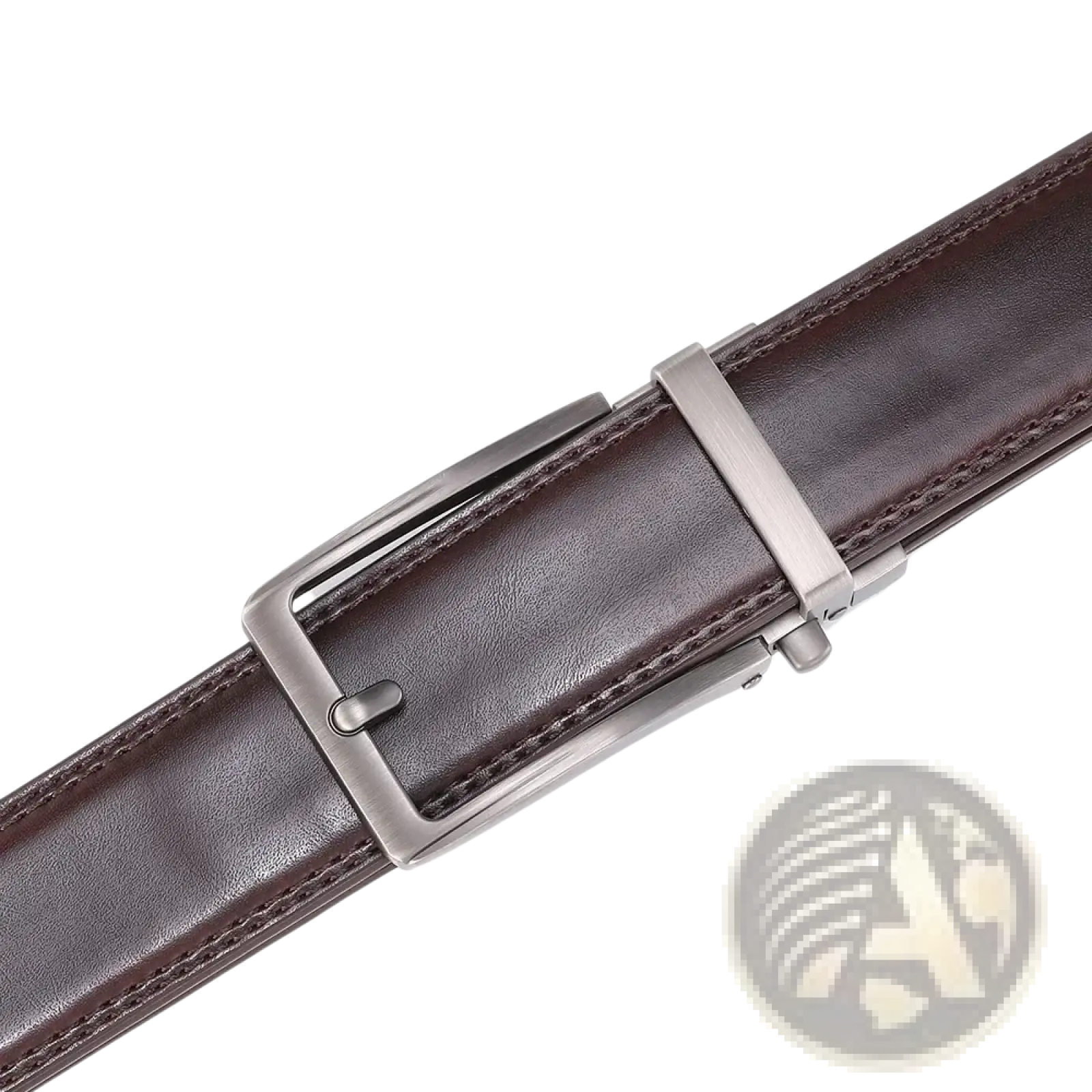 Brown leather mens belt with a sleek silver-toned automatic buckle for stylish and convenient wear