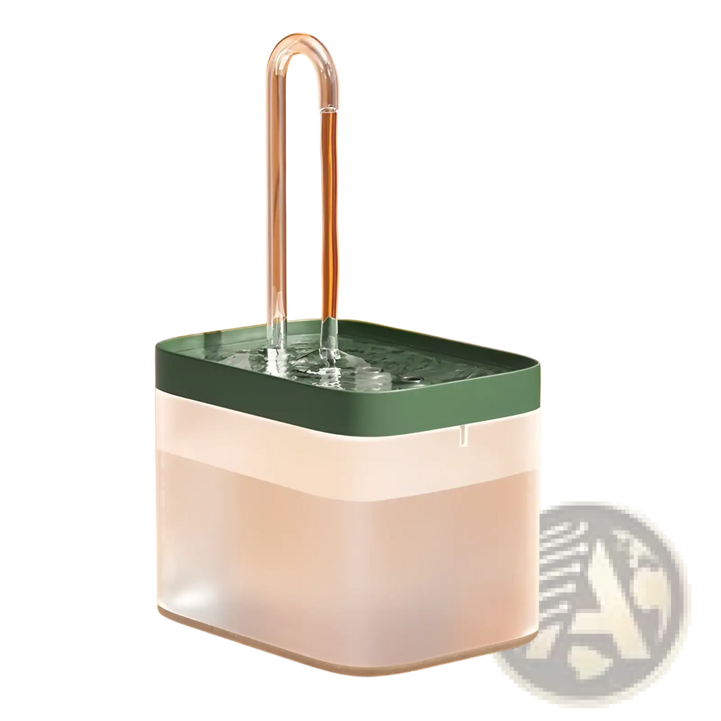 Automatic cat water fountain 1500ml circulation made of transparent green plastic with a curved spout and rectangular base