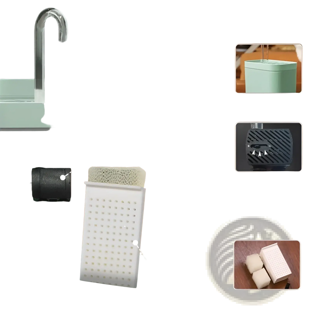 Automatic cat water fountain with light green plastic filter system white perforated housing and black water pump