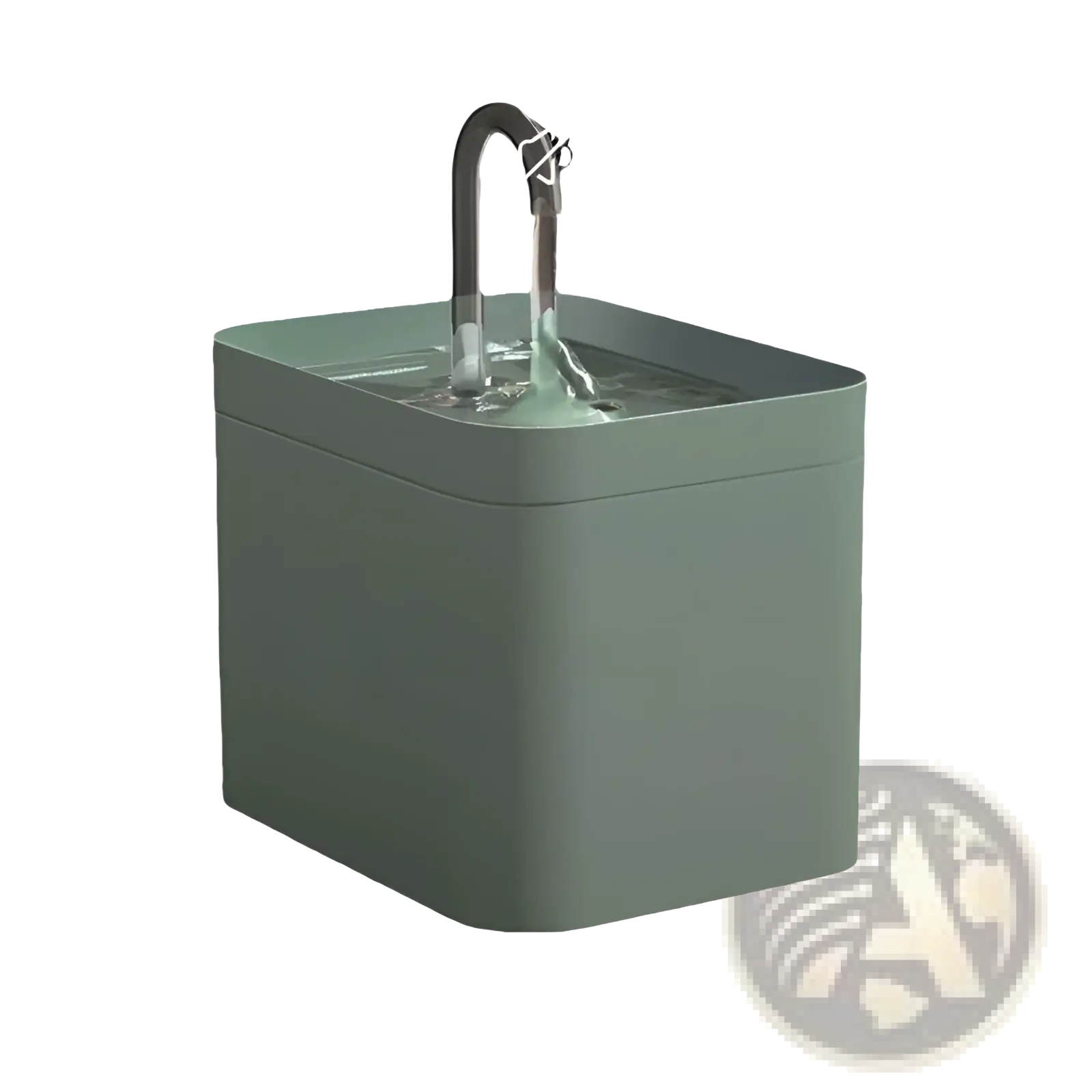 Modern matte sage green automatic cat water fountain with 1500ml capacity and sleek curved chrome spout