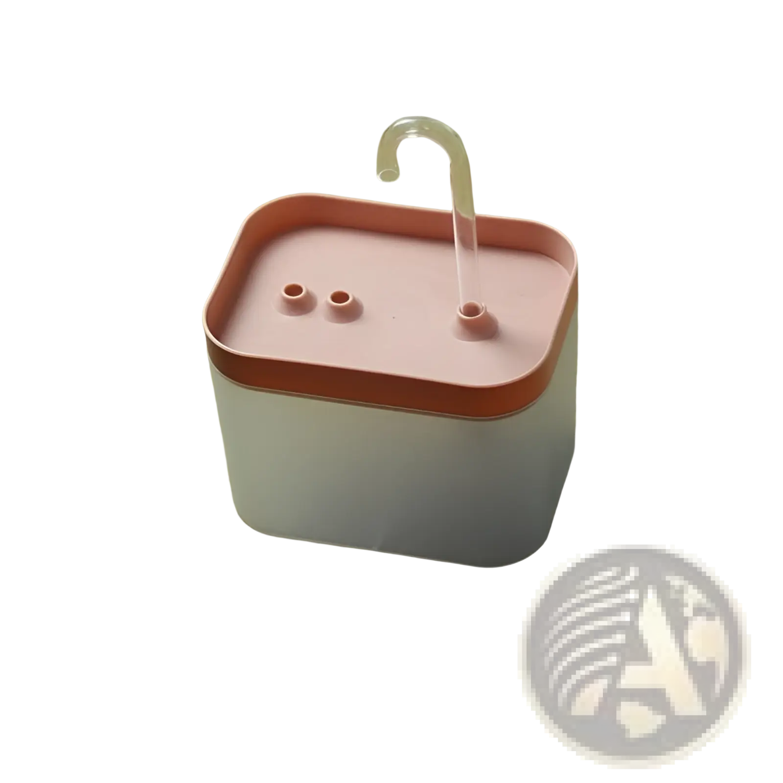 Automatic cat water fountain 1500ml circulation in pink and white plastic with a clear curved spout for pets