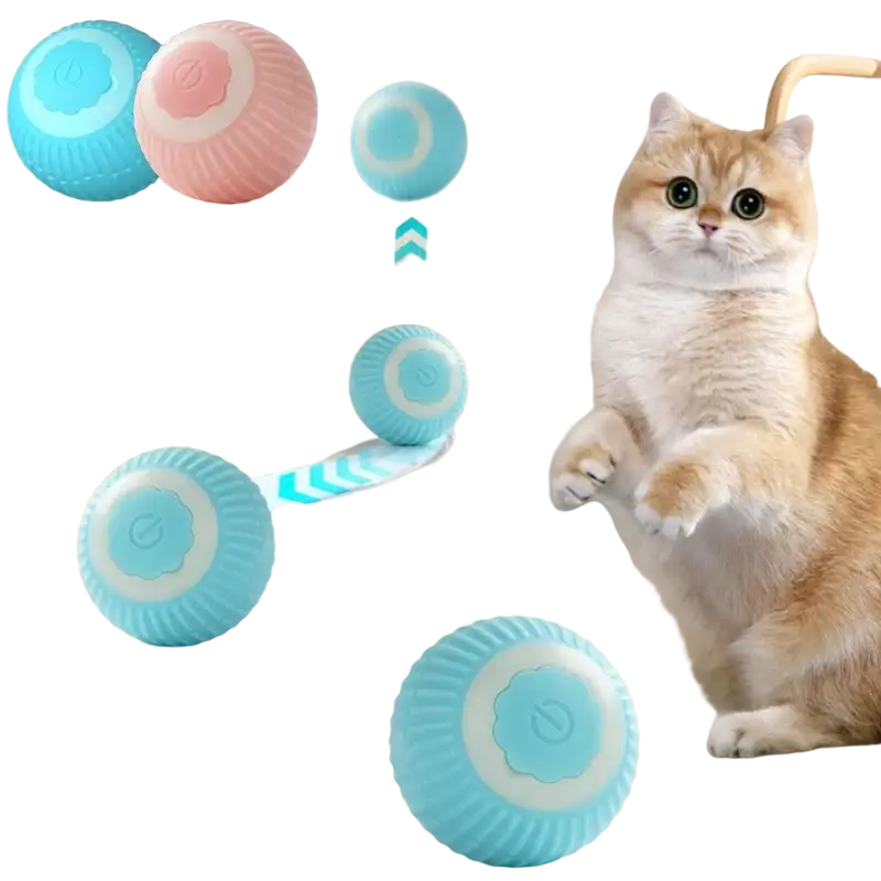 Automatic interactive smart cat ball toy featuring blue and white textured balls for engaging play