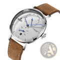 A sleek silver-toned j.m automatic mechanical leather watch for men showcasing elegant design and premium craftsmanship