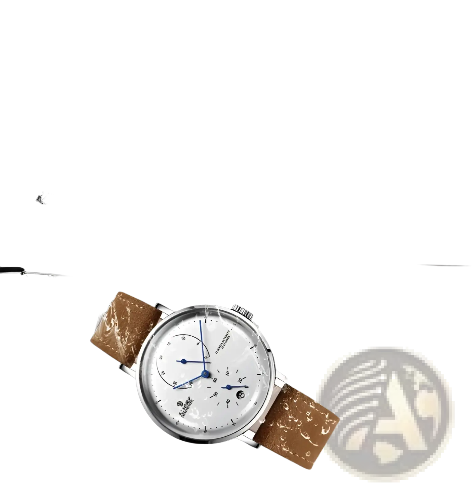 Automatic mechanical leather watch for men with a silver-toned case, white dial, blue hands, and brown leather straps