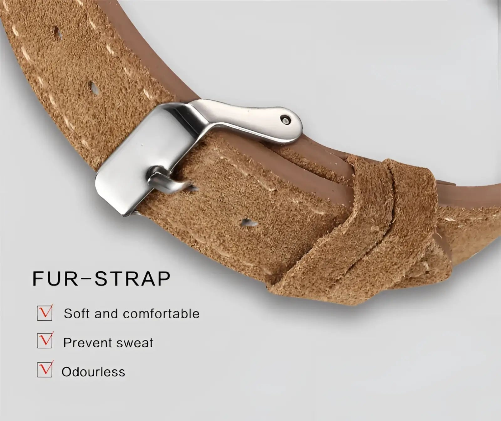 Tan suede leather watch strap with silver toned buckle for automatic mechanical leather watch men