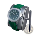 A sleek silver automatic mechanical sports watch nh35 with a dark green dial and vibrant green rubber strap
