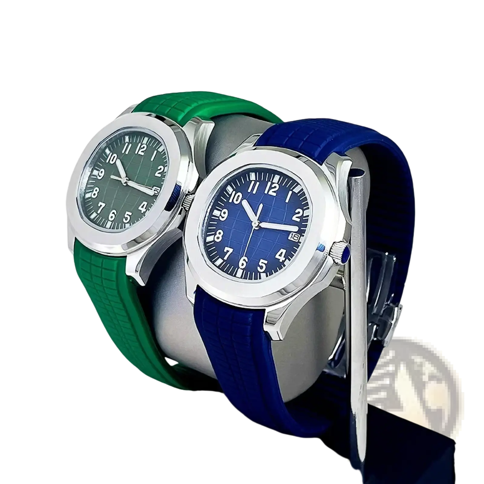 Two stainless steel automatic mechanical sports watches nh35 with green and blue silicone straps and bold numerals