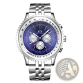 Paulares stainless steel chronograph watch for men with a vibrant purple dial and three subdials