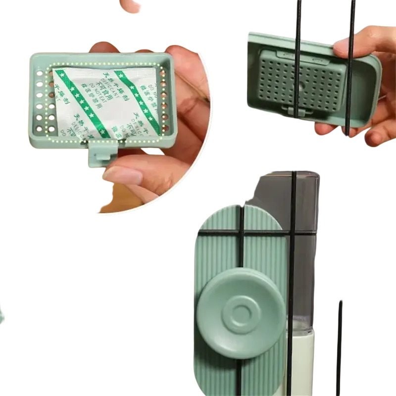 A mint green plastic soap dish with perforated design and clip made of high-quality plastic for food storage use